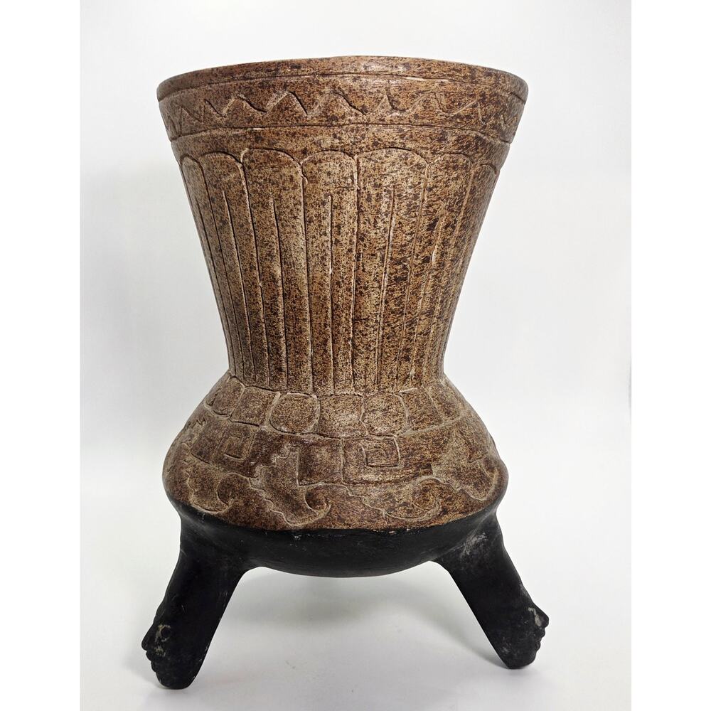 Vtg Aztec Mayan Style Clay Pottery Face On Legs Terra Cotta Vase Tribal Artisan